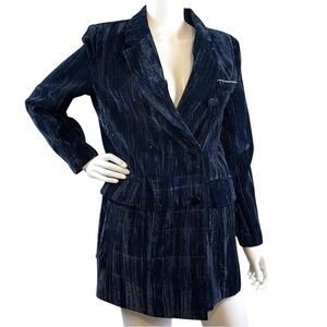 Lee Hyunjin Textured Velvet Velour Buttoned Evening Jacket Navy Blue Size Small